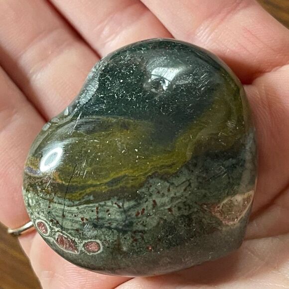 Ocean Jasper heart palm stone crystal natural green druzy moss agate agatized - Picture 6 of 10
